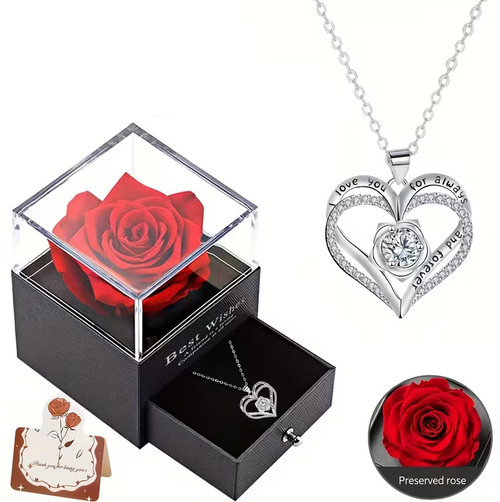 Luxury Rose & Heart Necklace Gift Box for Mother's Day